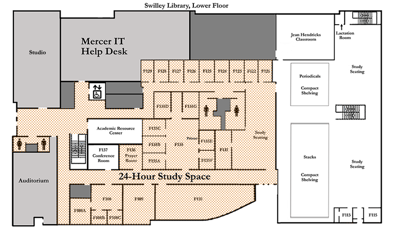 Map of the Lower Floor of the Swilley Library